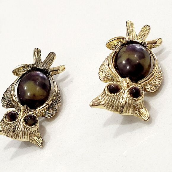 Vintage Gold and Brown Owl Brooches - Picture 4 of 10